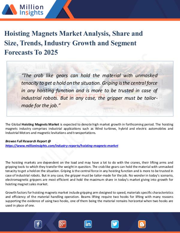 Hoisting Magnets Market Analysis, Share and Size,