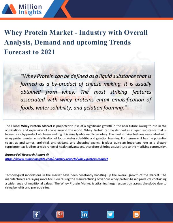 Whey Protein Market - Industry Report 2021