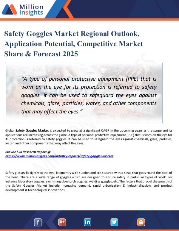 Safety Goggles Market Regional Outlook, Report