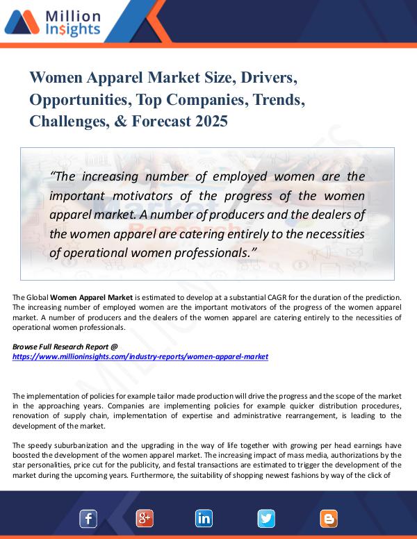 Women Apparel Market Size, Drivers, Opportunities,