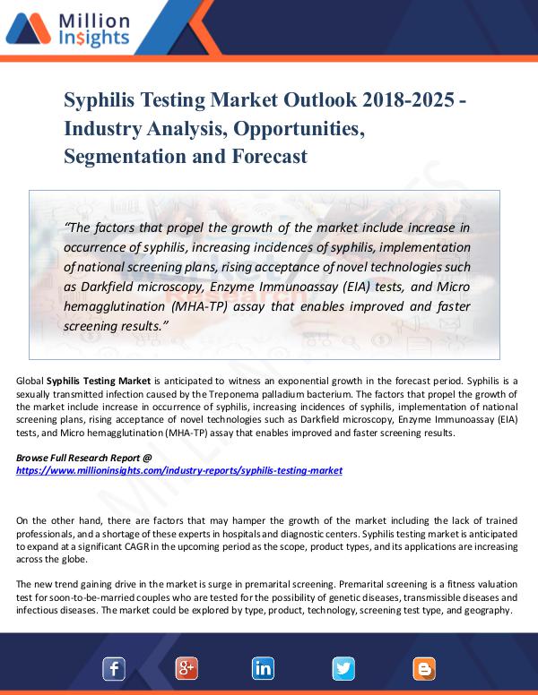 Syphilis Testing Market Outlook 2018-2025