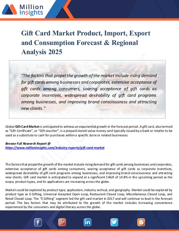 Gift Card Market Product, Import, Export and 2025