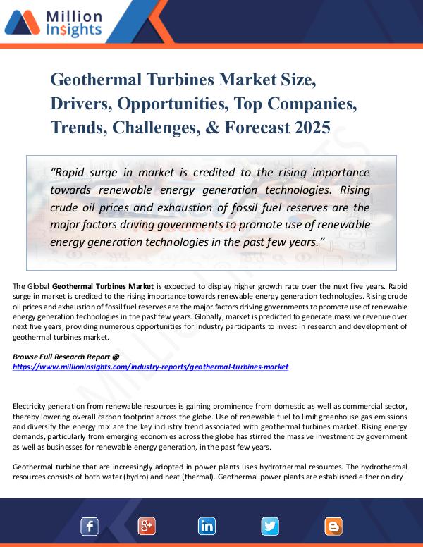 Geothermal Turbines Market Size, Drivers, 2025