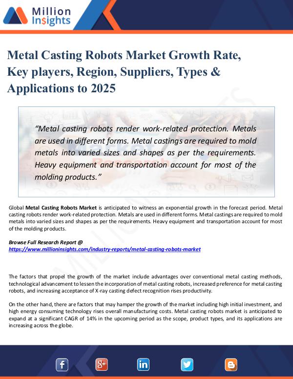 Metal Casting Robots Market Growth Rate, Key playe