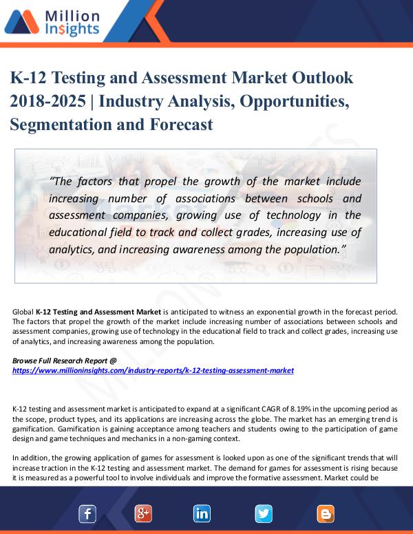 K-12 Testing and Assessment Market Outlook 2025