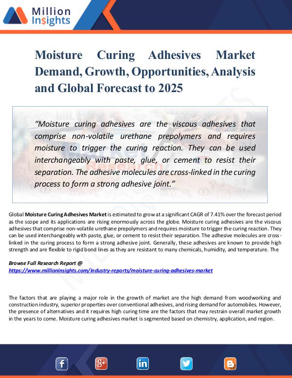 Market New Research Moisture Curing Adhesives Market Demand, Growth,