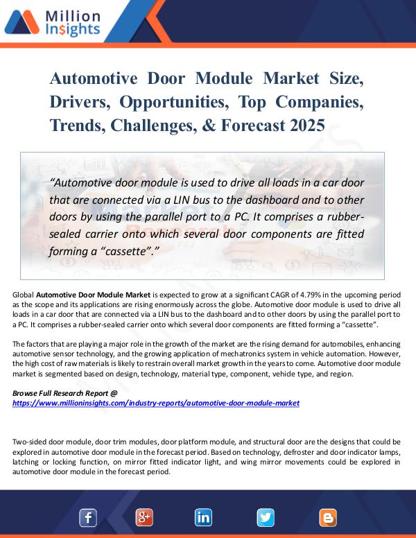Market Updates Automotive Door Module Market Size, Drivers, 2025