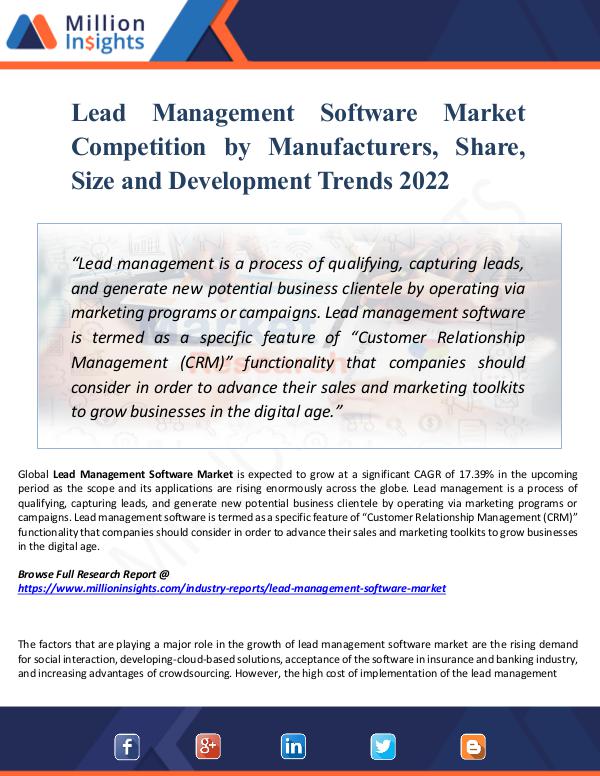 Market Updates Lead Management Software Market Competition  2022