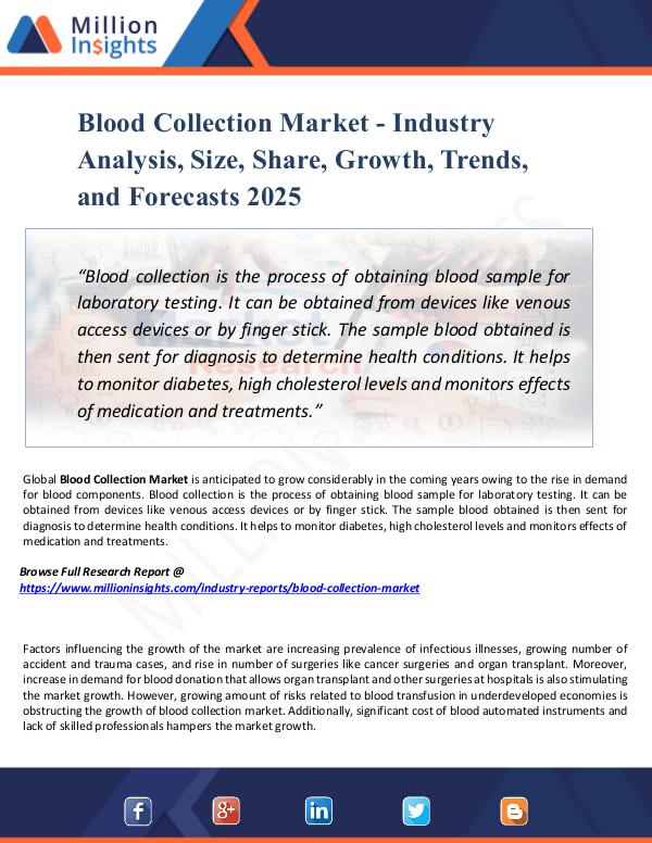 Blood Collection Market - Industry Analysis, Size