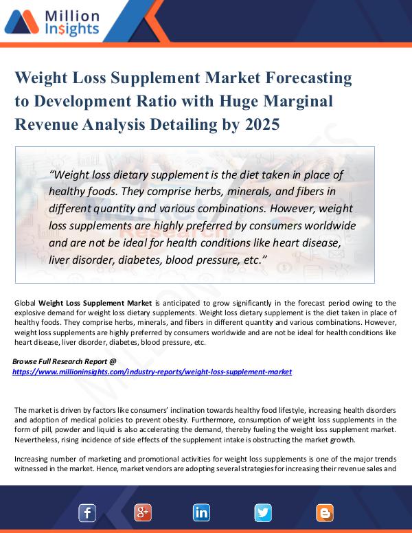 Weight Loss Supplement Market Forecasting to 2025
