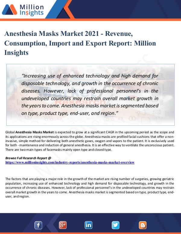 Market Research Analysis Anesthesia Masks Market Growth, Trends, Share 2021