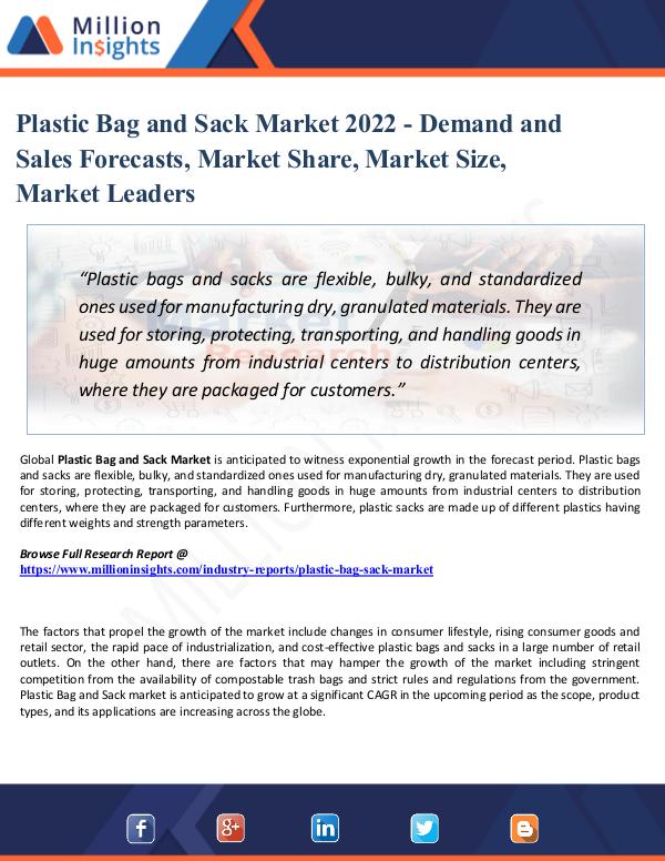 Plastic Bag and Sack Market 2022 - Demand and Sale