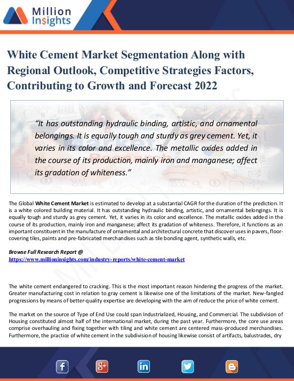 Market Research Analysis White Cement Market Segmentation Along with Region