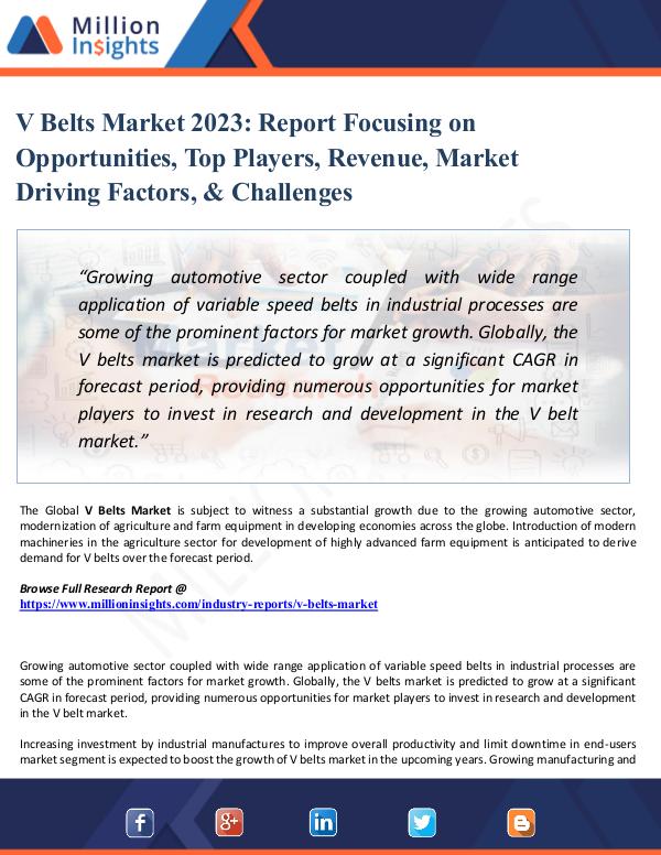 Chemical Market ShareAnalysis V Belts Market 2023 - Report Focusing on Opportuni