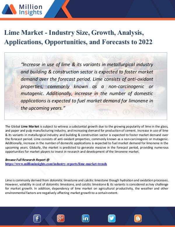 Chemical Market ShareAnalysis Lime Market - Industry Size, Growth, Analysis, App
