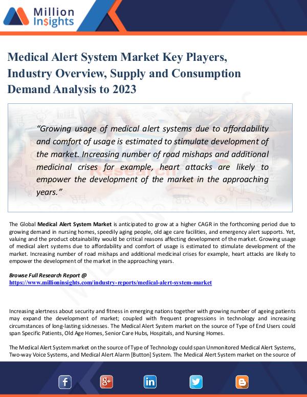 Medical Alert System Market Key Players, Industry
