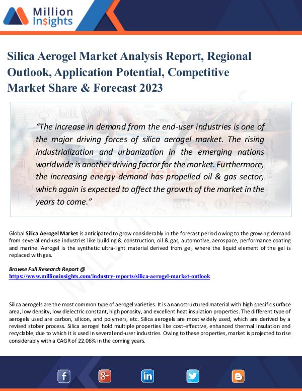 Chemical Market ShareAnalysis Silica Aerogel Market Analysis Report, Regional Ou