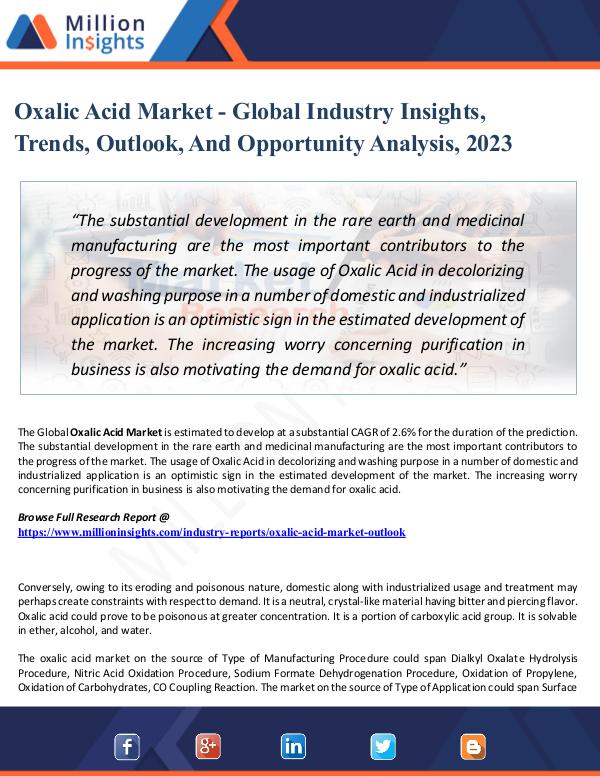 Oxalic Acid Market - Global Industry Insights, Tre