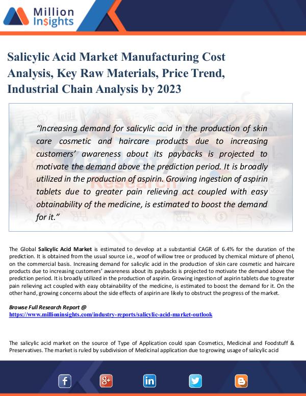 Salicylic Acid Market Manufacturing Cost Analysis,