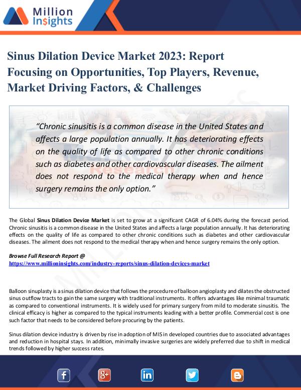 Sinus Dilation Device Market 2023 Report Focusing