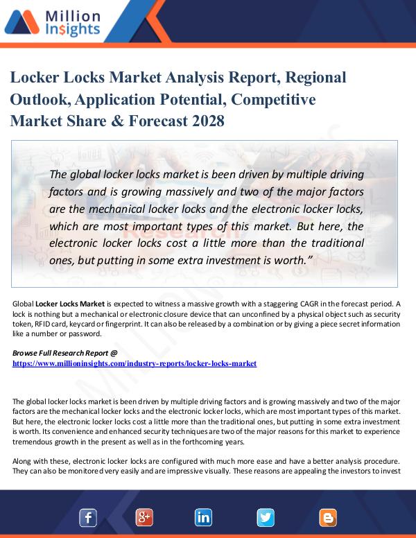 Locker Locks Market Analysis Report, Regional Outl