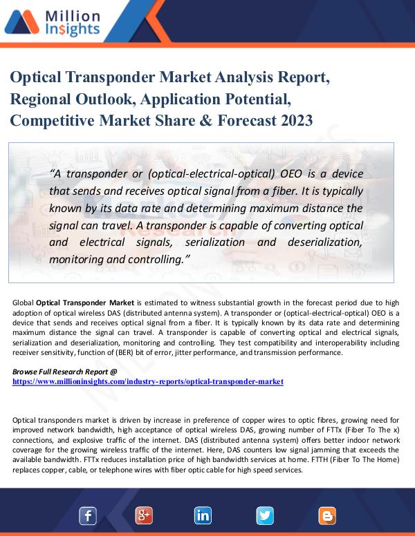 Optical Transponder Market Analysis Report, Region