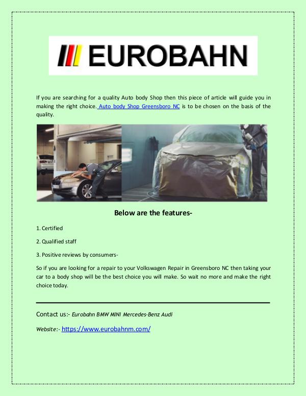 Eurobahn: BMW Repair Service at Fair Price in Greensboro, NC Auto Body Repair Shop Near Greensboro, NC