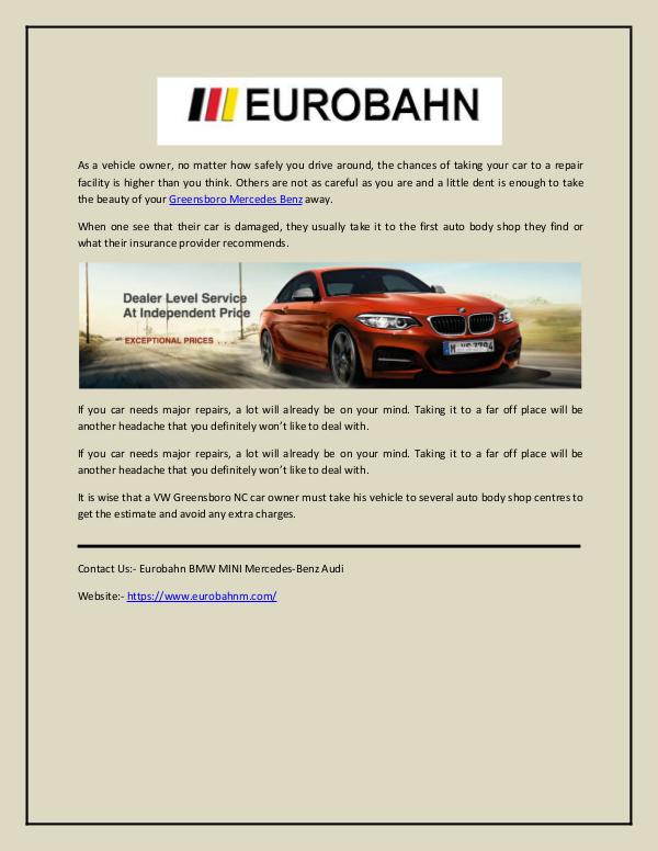 Eurobahn: BMW Repair Service at Fair Price in Greensboro, NC As a vehicle owner