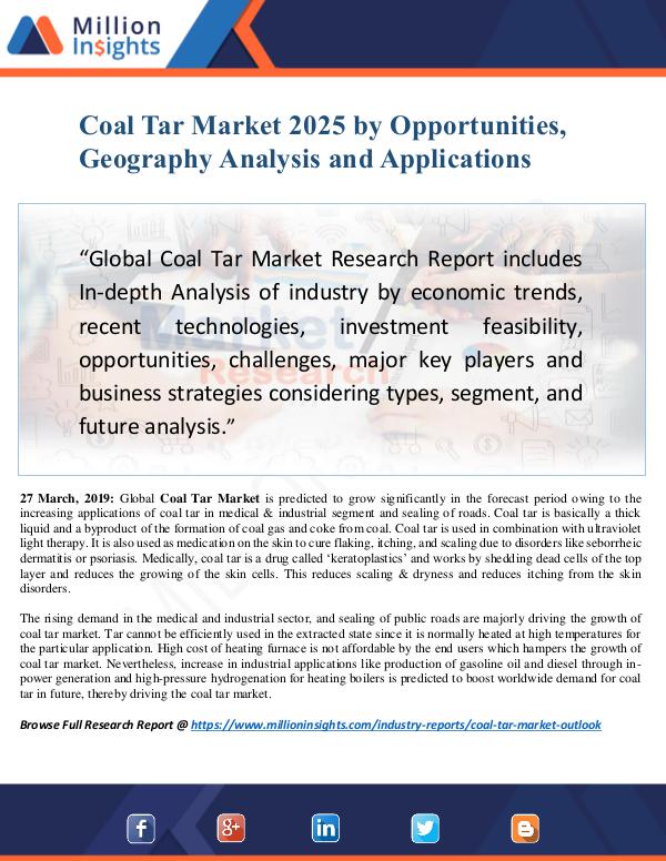 MarketReports Coal Tar Market Size Analysis, Segmentation, Indus