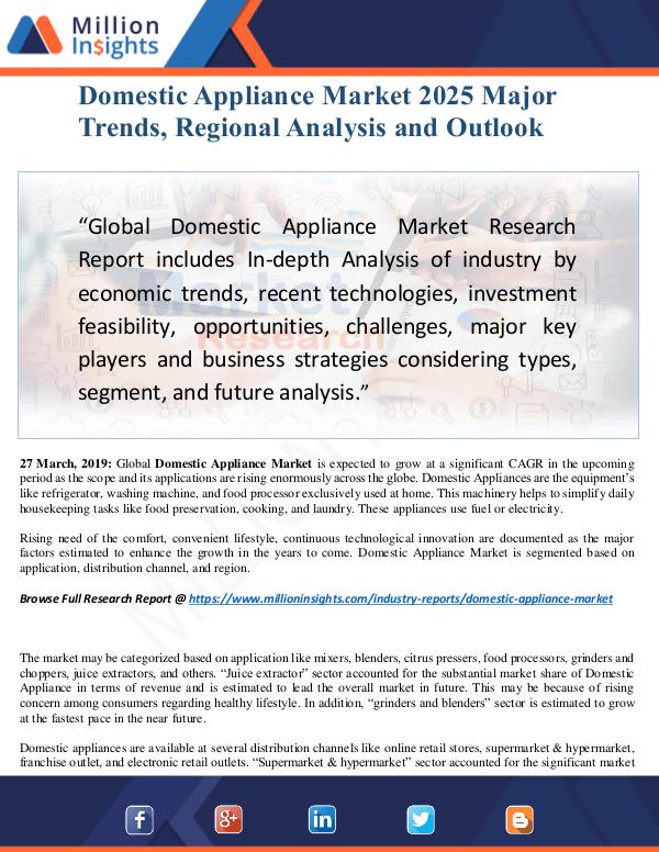 MarketReports Domestic Appliance Market Size Analysis, Segmentat