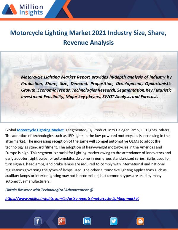 Motorcycle Lighting Market to 2021 Industry Size,