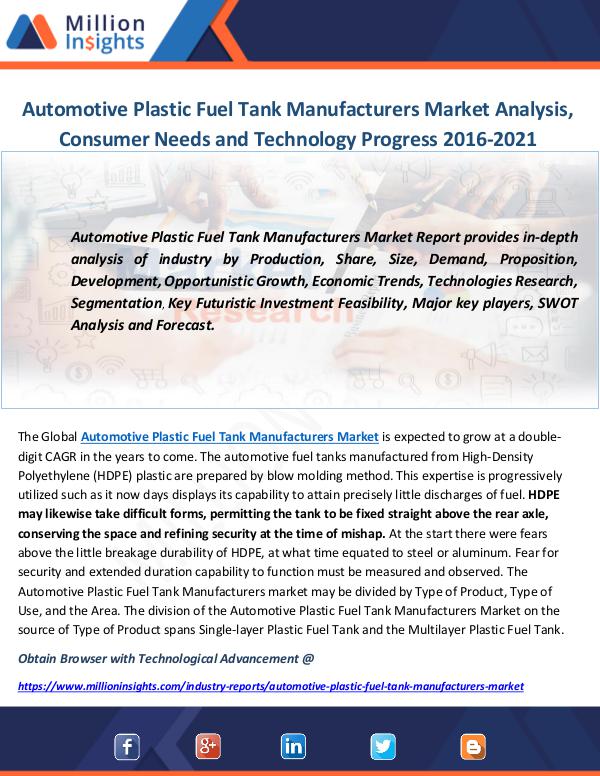 Industry and News Automotive Plastic Fuel Tank Market Analysis