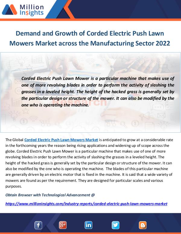 Industry and News Demand of Corded Electric Push Lawn Mowers Market