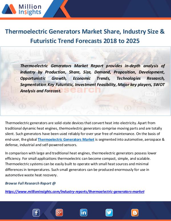 Industry and News Thermoelectric Generators Market