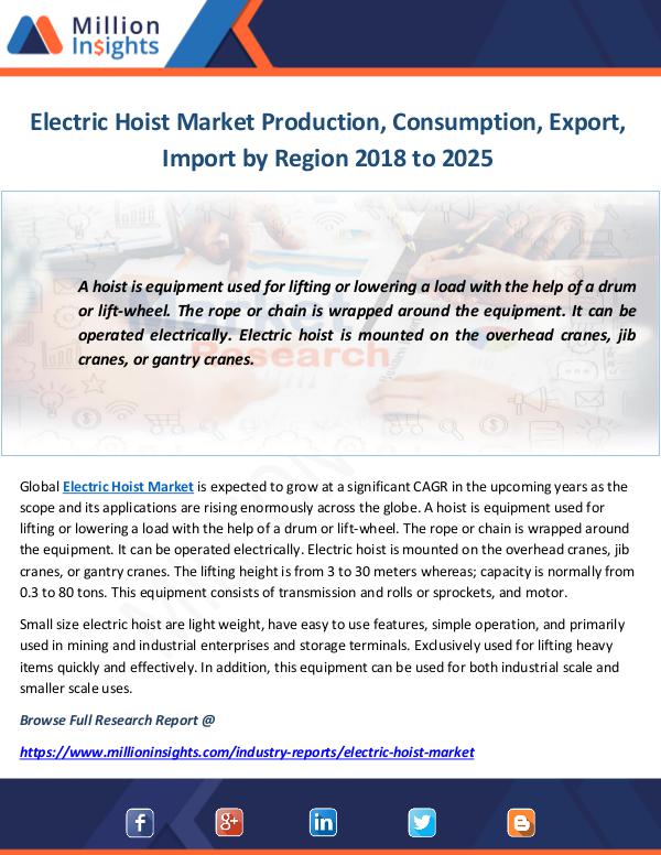 Industry and News Electric Hoist Market