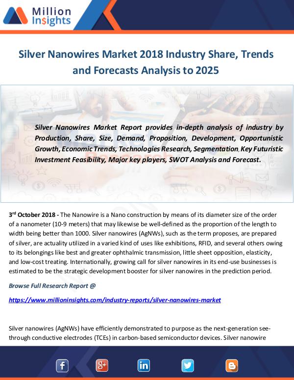 Industry and News Silver Nanowires Market 2018 Industry Share, Trend