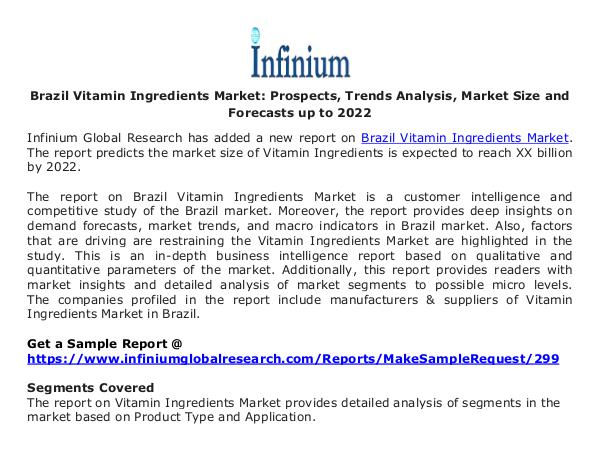 Brazil Vitamin Ingredients Market Prospects, Trend
