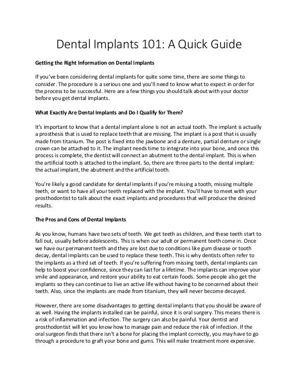 ART Dentistry Dental Implants 101: A Quick Guide