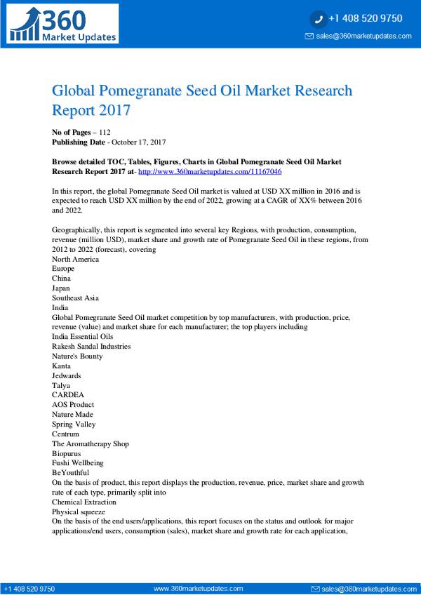 360 Market Updates Global Pomegranate Seed Oil Market Research Report