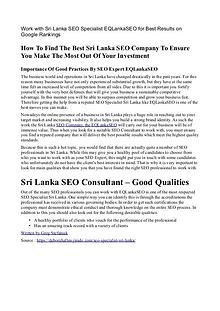 Work with Sri Lanka SEO Specialist EQLankaSEO
