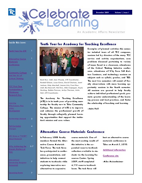 Celebrate Learning! Fall 2009 (Volume 1, Issue 1)