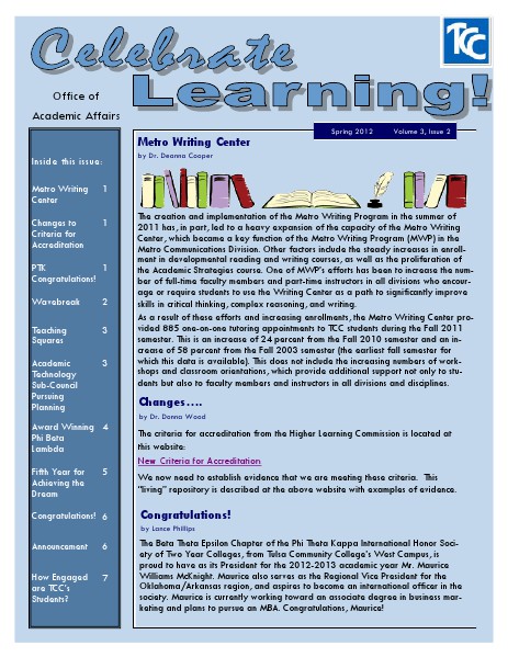Celebrate Learning! Spring 2012 (Volume 3, Issue 2)