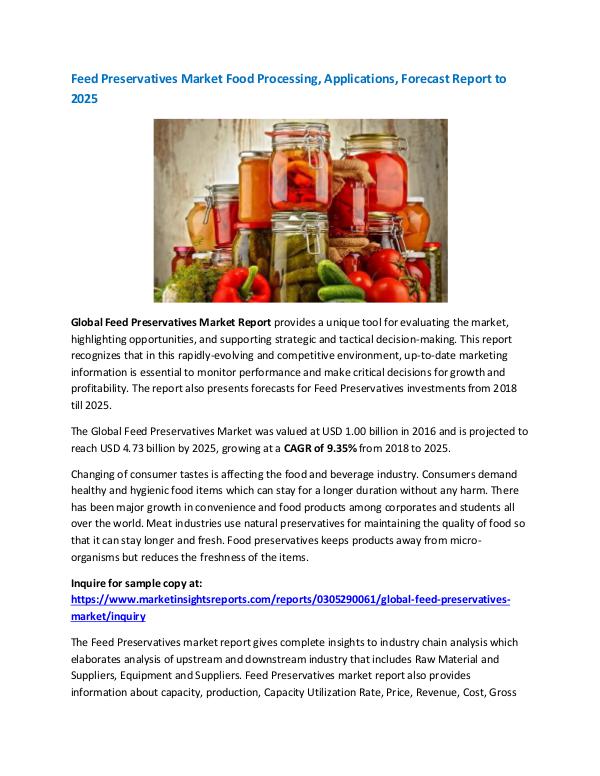 Feed Preservatives Market Food Processing, Applica