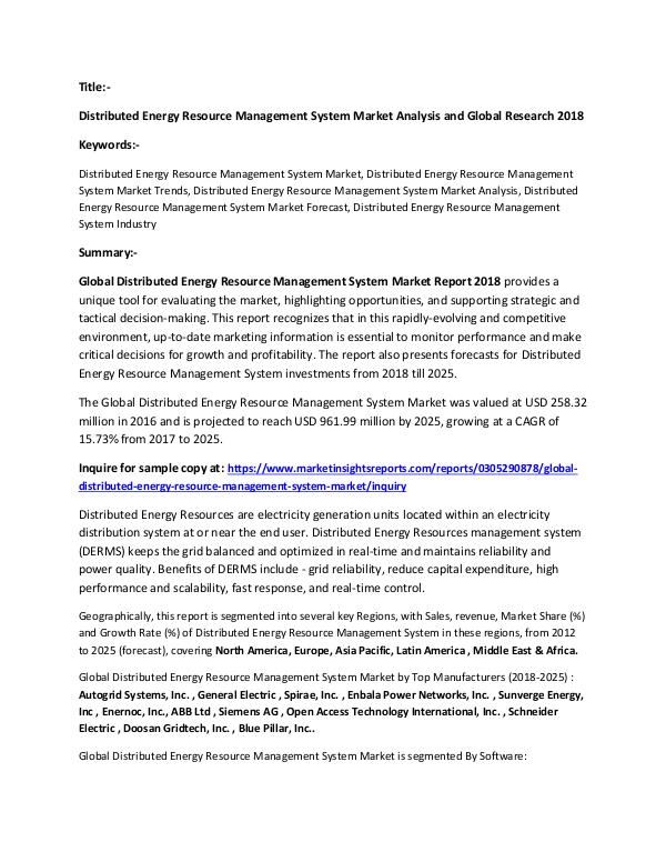 Market Research Distributed Energy Resource Management System Mark