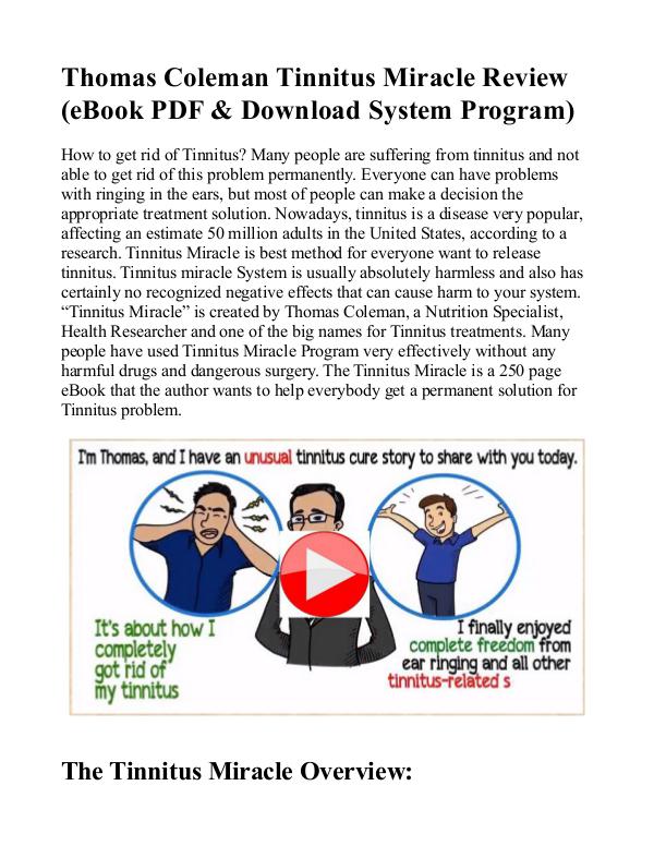 Tinnitus Miracle Cure PDF / System Free Download Thomas Coleman