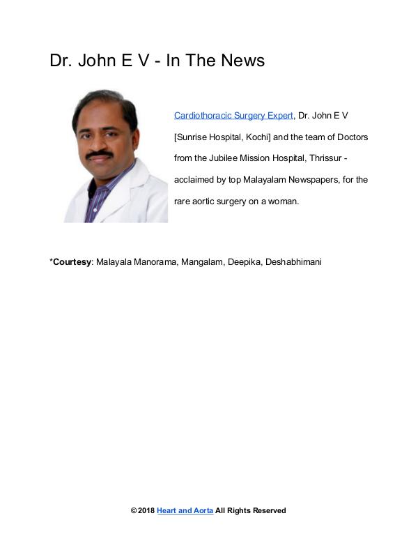 Heart and Aorta Cardiac Surgeon Dr John E V - In The News
