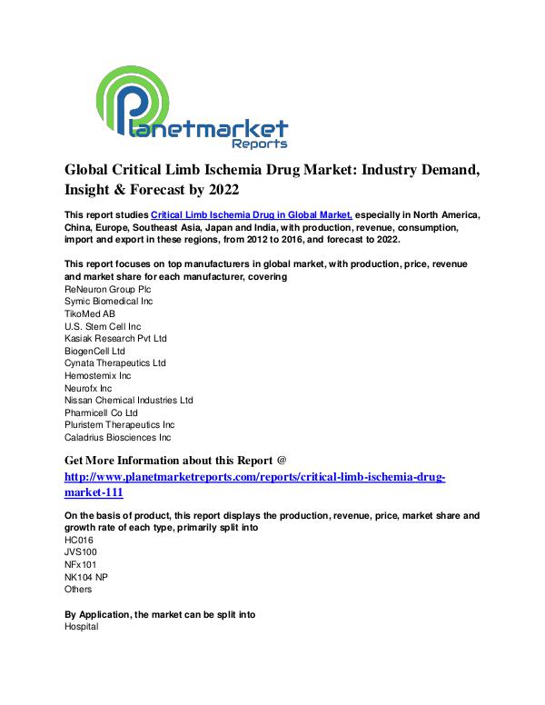 Global Critical Limb Ischemia Drug Market: Industry Demand, Insight & critical limb market