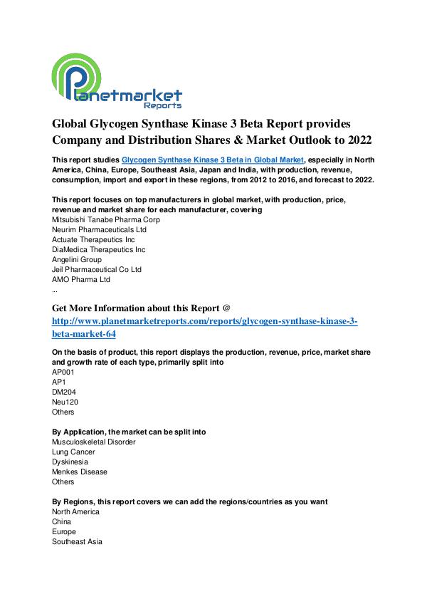 Global Glycogen Synthase Kinase 3 Beta Market Reports Forecast Global Glycogen Synthase Kinase 3 Beta Report prov