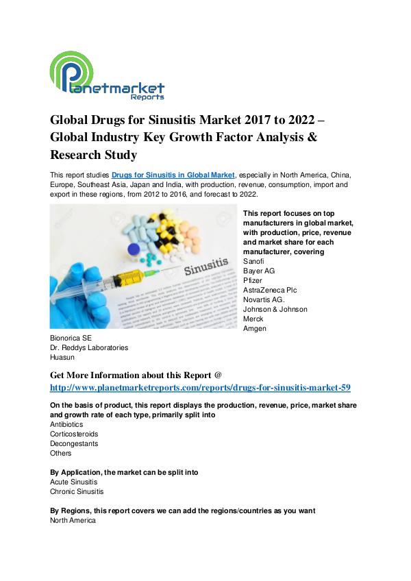 Global Drugs for Sinusitis Market 2017 to 2022 Global Drugs for Sinusitis Market 2017 to 2022