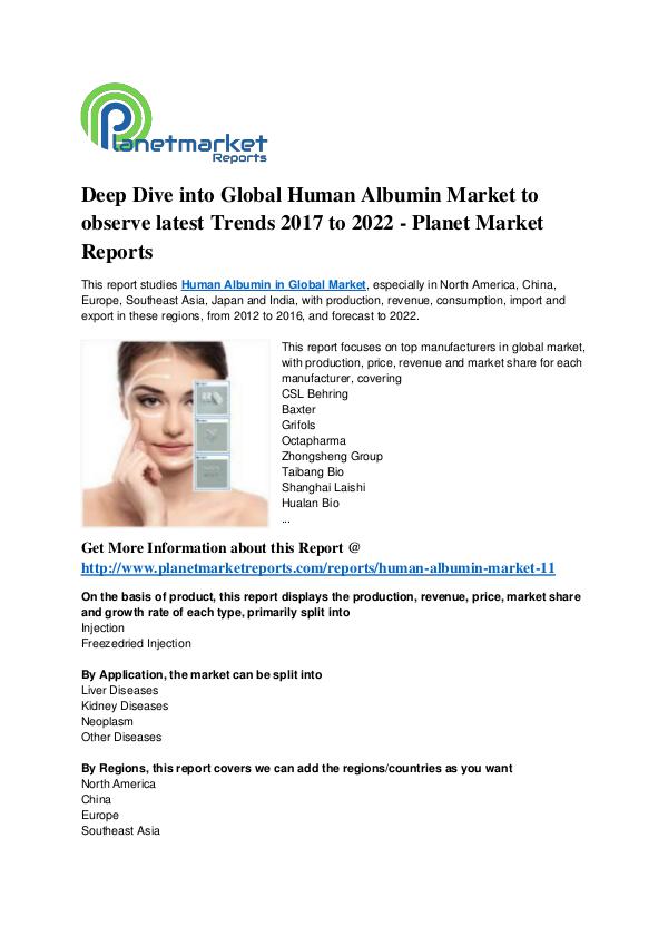 Deep Dive into Global Human Albumin Market to observe latest Trends Deep Dive into Global Human Albumin Market to obse